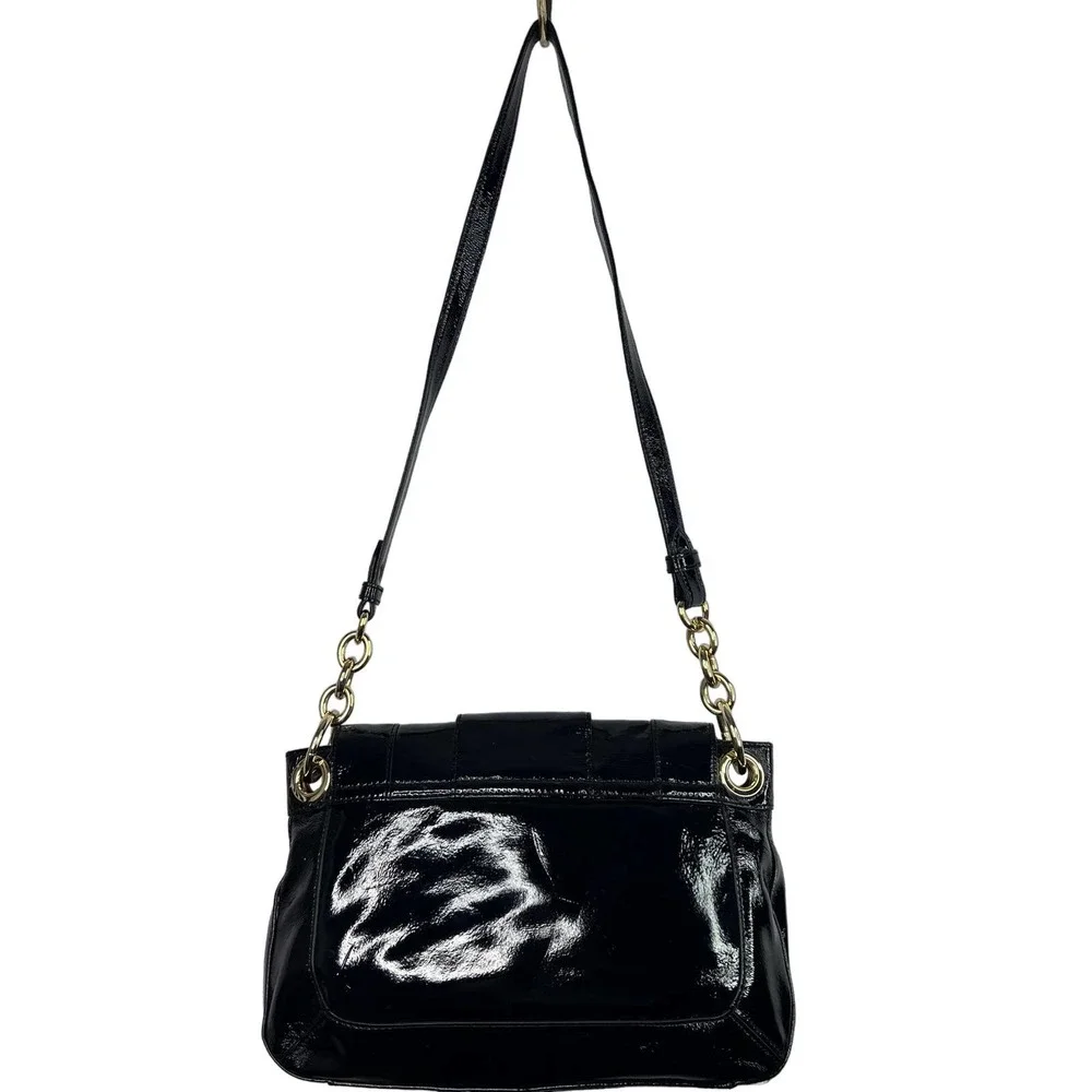 Milly Black Patent Leather Crossbody Purse Shoulder Bag Gold Chain Magnetic - Picture 6 of 8